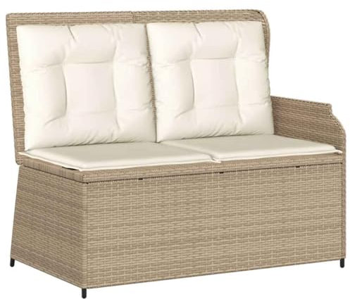 vidaXL Gartenbank Verstellbar mit Kissen Beige Poly Rattan