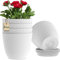 MUAEEOK 18CM 5 Pack Plant Pots Indoor Stripe Grooves Plastic Flower Pots with Drainage Holes and Tray, Modern Decorative Planter Pot for All House Plants (18CM, White)