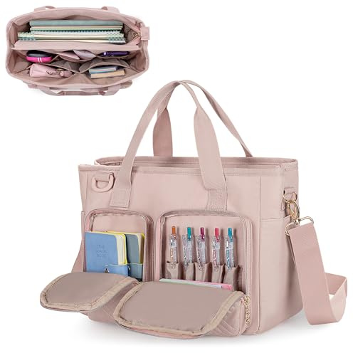 Teamoy Aufbewahrungskoffer für Tagebuchbedarf, große Kapazität, Schulbedarf-Organizer mit abnehmbarem Schultergurt für Bücher, iPad, Tagebuchbedarf, Pink