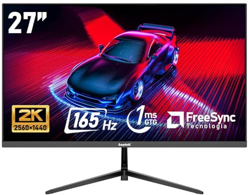 Gawfolk Monitor PC da 27 pollici, 2K WQHD (2560 × 1440), monitor da gioco 165Hz, 1ms senza bordi, 98% sRGB, 178 ° grandangolo, HDMI, DisplayPort, compatibile con 100 * 100mm montaggio a parete - Nero