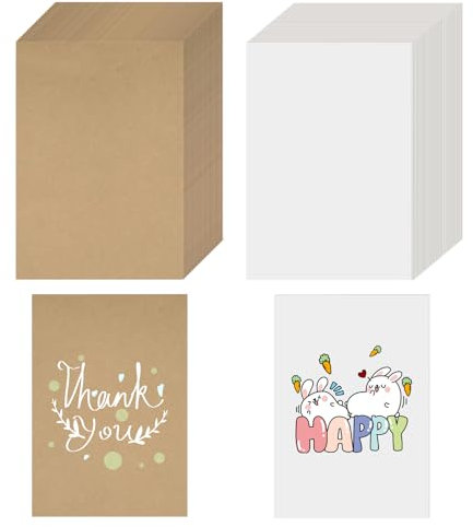 QMLING 100 Stück Postkarten Blanko, A6 Kraftpapier Karten 14.5 x 9.5 cm, Doppelseitige Blanko Karten zum Selbstgestalten, 350g/m² Karteikarten für DIY DIY Kreative Bastelprojekte (Braun/weiß)