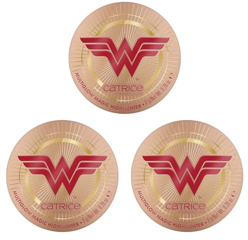Catrice Wonder Woman Multiglow Magic Highlighter, sofortiges Ergebnis, glänzend, strahlend, schimmernd, vegan, ölfrei, ohne Parfüm, ohne Alkohol, 3er Pack (3x8g)