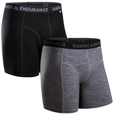 DANISH ENDURANCE Merino Boxershorts Herren (1er|2er Pack), Merino Unterwäsche Herren, Mit oder ohne Eingriff, Mehrfarbig (1xschwarz, 1xgrau Meliert), L