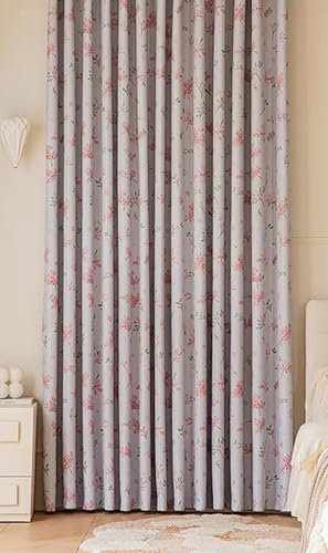 Tolldek 2 Stück Verdunkelungsvorhang Schlaufen, Vorhänge mit Motiv Blumen, Polyester Ösen Verdunklungsvorhänge Extra Breit Gardinen Schals für Wohnzimmer Schlafzimmer, B 102 x H 183cm, Rose