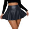 FEOYA Pu Leder Rock Damen Kurz Sexy PU Minirock Rüschensaum Elastischer Bund Hohe Taille A Line Röcke Geraffte Sommerrock Party Club Schwarz XXL