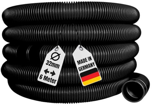 AquaOne Tuyau de piscine 32 mm noir - PVC de qualité supérieure, 6 mètres, résistant au chlore et aux UV, divisible tous les 1,5 m, convient pour tous les aspirateurs de piscine jusqu'à 60 °C