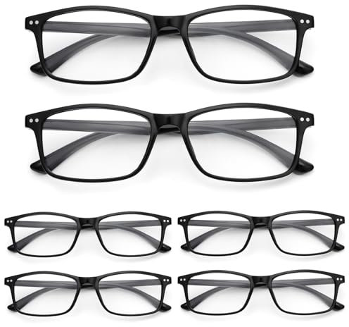UVTQSSP 6 Pack Lesebrille Ultraleicht rechteckig Lesehilfe für Damen und Herren Brille (6 Pack schwarz, 1.5, x)