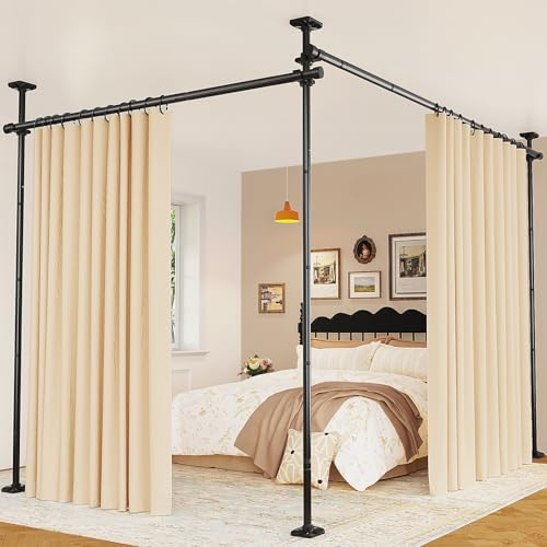Yeabett Raumtrenner ohne Bohren - Freistehende Raumteil-Konstruktion, Höhe (122-305cm) & Breite (70-290cm) verstellbar, Stabile Edelstahl-Trennwand für jedes Zimmer, schwarz