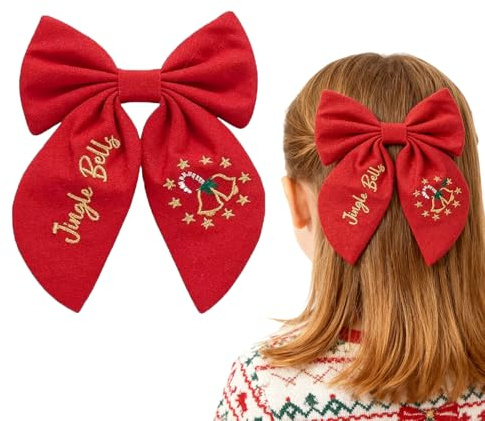 Christmas Hair Bows Clips Pearl Tree, Nutcracker, Holly Jolly, Santa Baby Ribbon Hair Clips with Long Tail, Christmas Hair Accessories and Christmas Gifts