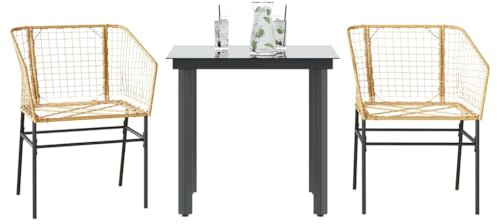 QJBSAVVA 3-Teiliges Gartenset 80x80 cm, Poly-Rattan-Stühle & Glastisch, Balkon/Terrasse/Camping, 110 kg belastbar
