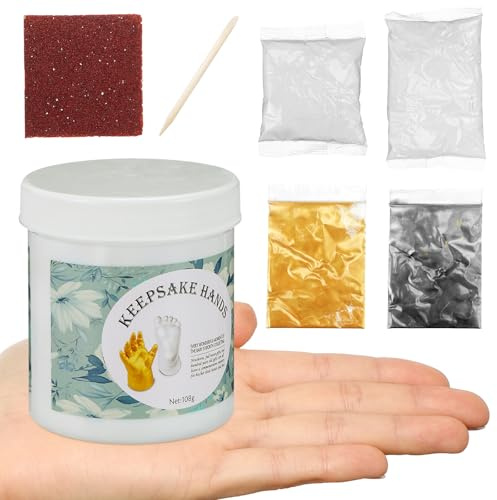 Kinderhandabformungsset für Babys, Selbstgemacht Erinnerungsset mit Rahmen | Goldene Farbe, Material aus Mud und Pe, Geeignet für Neugeborene, als Geschenk zur Geburt