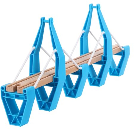 HONITANO Doppelte Hängebrücke aus Holz: Eisenbahnzubehör mit Blauen Kunststoff-stütztürmen für Kleinkinder Und Kinder – Einfach Aufzubauendes Eisenbahnbrückenspielzeug
