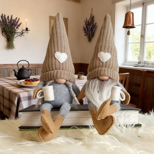 Mineup 2PCS Kaffee Gonks Plüsch Puppe Dekor, Kaffee Wichtel Deko Wichtel, Handgemachte Plüsch Kaffe Zwerge, Kaffe Liebhaber Geschenke Für Cafe Küche Home Office Dekorationen