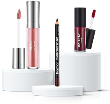 Flormar Cherry Cola Lip Combo Set – 3-tlg. Make-up Kit – Waterproof Lipliner (Chocolate), Water Lip Stain (Girl Gang) & Dewy Lip Glaze (Bronze) – Für den Cherry Cola Look