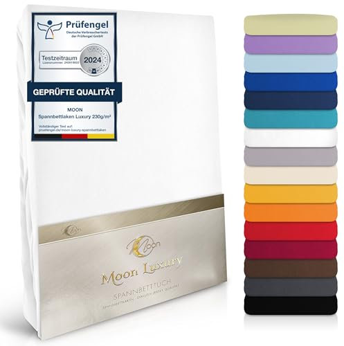MOON-Luxury Spannbettlaken Spannbetttuch Jersey Stretch 230g/m² für Wasserbetten, Boxspringbetten und herkömmliche Matratzen (weiß, 200x220-220x240)