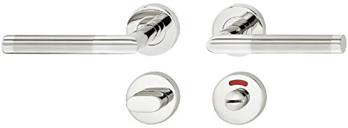 JUVA Türbeschlag Innentür Drücker-Garnitur L-Form Türgriff Edelstahl mit Rund-Rosette für Zimmertüren - LDH 2171 Bicolor | WC - Badezimmer | 1 Set - Türdrücker-Garnitur inkl. Befestigungsmaterial