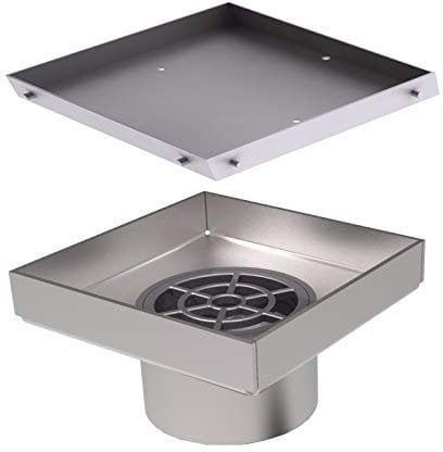 Bodenablauf Design Fliesen komplett aus Edelstahl für Flieseneinsatz 200x200 mm, sehr flach