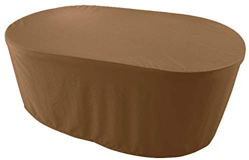 Premium Abdeckplane Oval 150x90x70 cmHolzbank Gartenmöbel Gartentisch Hülle Abdeckung Haube Schutzhülle Abdeckhaube 900 D, 500 g/m², 6.000 mm Wasserbeständigkeit Kaffe Latte