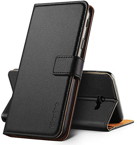 Hianjoo Coque Compatible pour Samsung Galaxy J4 Plus 2018, Housse en Cuir avec Magnetique Premium Flip Case Portefeuille Etui Compatible pour Samsung J4+ 2018, Noir