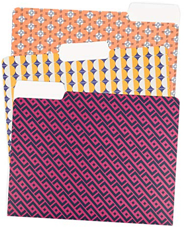 U Brands 3 Tab File Folders, Vintage Geo, 24 Count