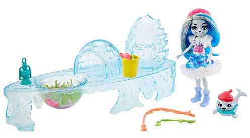 Enchantimals GJX48 - Angelfreunde Spielset zum Eisangeln mit Sashay Seal Puppe(15,24 cm) & Tierfigur Blubber, Wasser hinzugeben um Fische fangen, tolles Geschenk für Kinder von 3 bis 8 Jahren