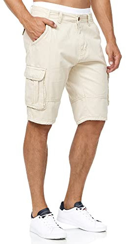 Indicode Herren Blixt Cargo Shorts mit 6 Taschen und Gürtel aus 100% Baumwolle | Männer Fog, L