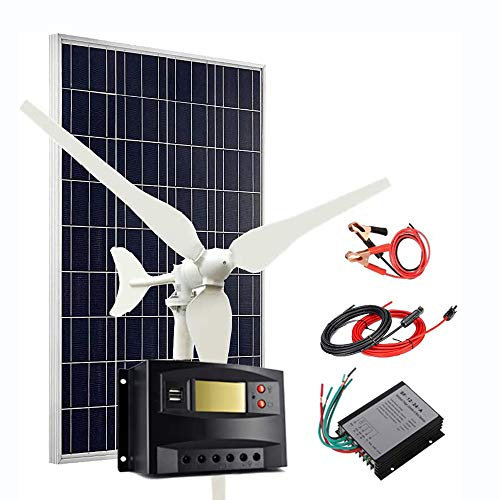 Kit solaire éolienne 200 W Système hybride : générateur d'éolienne 100 W + panneau solaire polycristallin 100 W + contrôleur de vent + régulateur de charge solaire + câbles d'extension