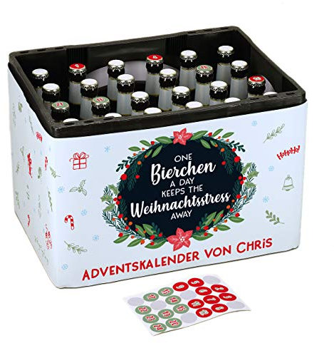 Herz & Heim® Ultimativer Männer Adventskalender - DIY - Banderole für Bierkasten und 24 Aufkleber für Kronkorken One Bierchen