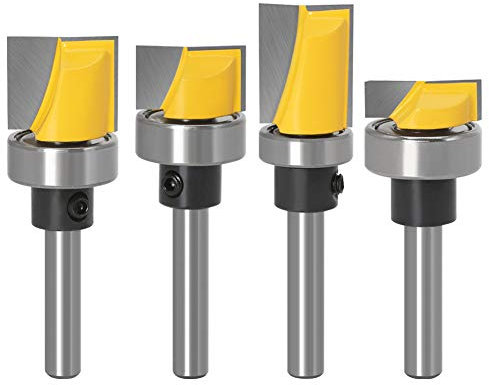 Baorder 1/4 Inch Shank Bottom Cleaning Router Tools Set Flush Trim Router Bit Wood Top Bearing Milling Cutter Tool (4 Pack)