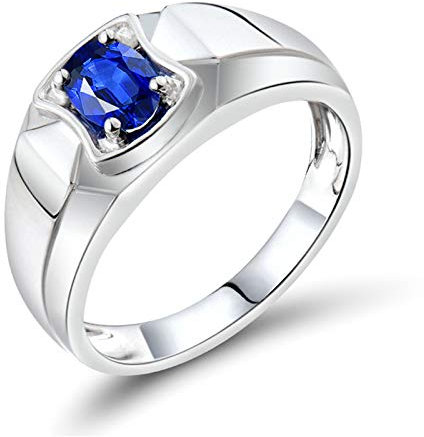 Daesar 18 Karat Weißgold Ringe Herren Bandring 4-Steg-Krappenfassung mit Saphir 0.48ct, Verlobungsring Weißgold Ring Gr.62 (19.7)