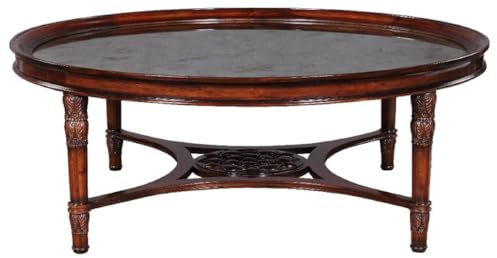 Casa Padrino Luxus Barock Couchtisch Dunkelbraun Ø 130 x H. 48 cm - Runder Mahagoni Wohnzimmertisch mit eglomisiertem Spiegelglas - Wohnzimmer Möbel im Barockstil