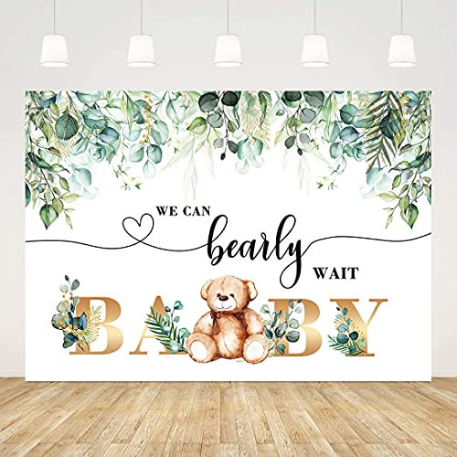 Mignon Ours Fond bébé Douche fête Photographie Fond Nous Pouvons Supporter l'attente Aquarelle Floral Sexe révéler gâteau Table décoration Fournitures