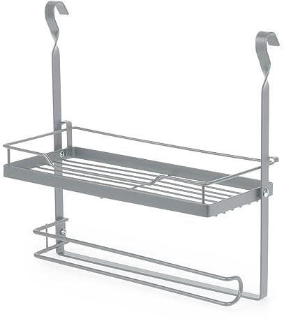 LIVIVO Hanging Storage Kitchen Shelf & Paper Towel Holder Dish Plates Bowl Tumbler Glasses Utensil Cutlery Knives Pots Rack (Shelf & Paper Towel Holder, Grey)