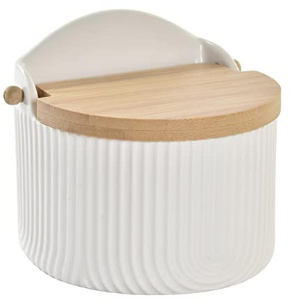 D,casa - Sarero y Azucarero de Porcelana Blanco con Tapa de Madera Estilo Nordico… - Salero
