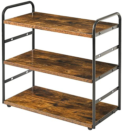 IBUYKE Kitchen Countertop Standing Storage Shelf,Brown TWJ001H | 3-Tier Bathroom Counter Organizer Tray Countertop Storage Shelf Counter Standing Rack Cosmetic Holder