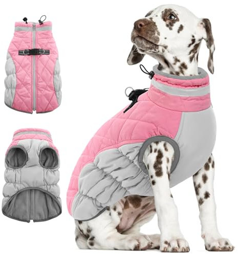 AOFITEE Hundemantel für Kleine Hunde, Warmer Winter Wasserdicht Hundejacke Winddichter Wintermantel mit Geschirr, Rollkragen Reflektierende Hund Kaltwettermantel für Dackel, XS Rosa