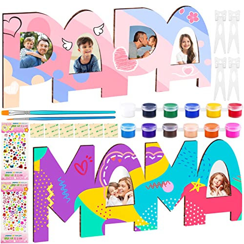 Shinybox Papa Mama Geschenk, 2 Stück Papa und Mama Holzbuchstaben Bastelset, Holzbuchstaben Mutti Vati Bastelset Holz, Holznamen Bemalen und Fotos Ankleben, Weihnachten Geburtstag Geschenk