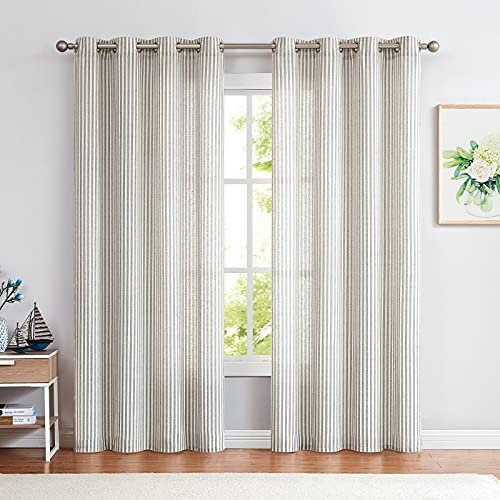 Vangao Leinen Gardinen Grau Streifen Muster Blickdicht Ösenschal Vorhange mit Ösen Modern Leinenoptik Nadelstreifen Vorhänge Wohnzimmer Privarsphäre Gardine Blickdicht Ösenschals 2 Stück 130x245cm