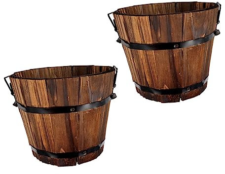 DOITOOL 2 Stück Blumentopf Für Den Innenbereich Astetisch Rustikal Terrassen-Pflanzgefäße Blumentöpfe Runde Vase Fass Teichpflanzen Echtholz-Pflanzgefäß Retro-Untertassen