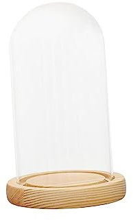 JISADER Cloche en Verre pour Décoration, Support de Couverture de Dôme Transparent, Cloche avec Socle en Bois, Affichage Couvercle pour Lumières, Antiquités, 12x28cm