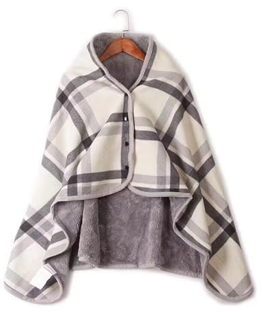 DKULMN Rollstuhl Decke, Rollstuhl Poncho Warme Fleece Decke, Fleece Wearable Blanket, Plaid Lap Blanket Comfy Poncho Throw for Women Lady Winter Use,A
