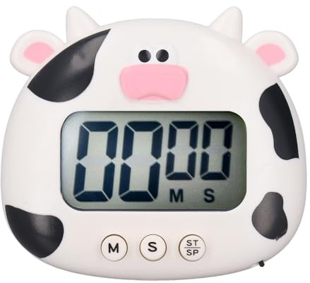 Küchentimer , Tischtimer , Einfach zu Bedienen , Große Ziffer , Cartoon Tier , mit Ständer für das Klassenzimmer (Weiße Kuh)