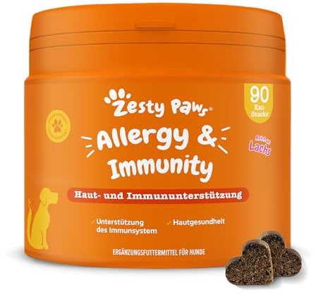 Zesty Paws Allergie & Immunität Chews | Nahrungsergänzungsmittel für Hunde | Für eine Gesunde Körperfunktion | Reich an Lachsöl Hunde & Omega 3 Öl für Hunde | 90 STK