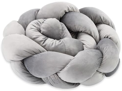 Totsy Baby Kuschelkissen Kinder Kissen Deko 150 cm - flauschig Dekokissen Kinderzimmer Kinderkissen Zierkissen geflochten Baumwolle Velvet Mausgrau