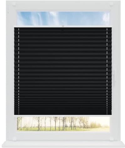 RENA Plissee ohne Bohren Rollos für Fenster | Faltrollos für Fenster & Tür | Plisseerollo nach Maß Verdunkelung | Fenster Rollos für Innen | Jalousie Schwarz 90x120 cm