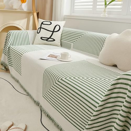 Ayoiow Schlafsofa Bezug Bezug Sofa Grün Sofahusse 1Sitzer Chenille Streifenmuster