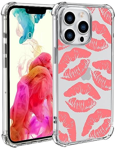 Wihytec Pink Kiss Phone Case for iPhone 14 PRO MAX - Pink Lips Clear Case with Four Corner Reinforced Shockproof Protection