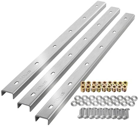 SOTECH Gratleisten 3 Stück U-Form echt Edelstahl 60 x 4 x 2 cm für Tischplatten/inkl. Befestigungsschrauben und Einschraubmuffen Verstärkungsprofil, Querstrebe, U-Profil, Aussteifungsprofil