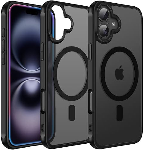 ivoler Matt Schwarz Magnetisch Hülle für iPhone 16, Kompatibel mit MagSafe, [Militärnorm Sturzschutz] Stoßfest Kratzfest Rückseite Schutzhülle Dünn Flüssig Silikon Handyhülle Case