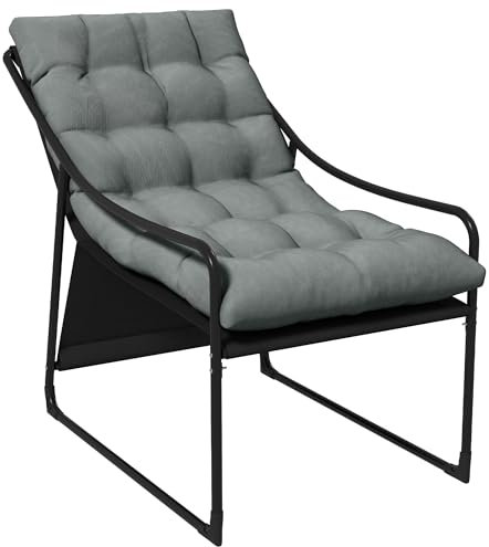 Outsunny Gartensessel Gartenstuhl mit dickem Sitzkissen Garten Loungesessel mit Armlehne, bis 120 kg belastbar, für Garten, Balkon, Grau